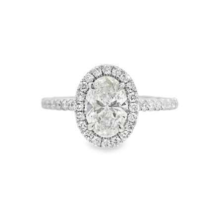 Oval Cut Halo Ring 1.01ct Lab Grown Diamond Stone and Band, Platinum