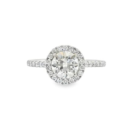 Round Brilliant Cut Halo 1.00ct Lab Grown Diamond Ring, Platinum and Diamond Band