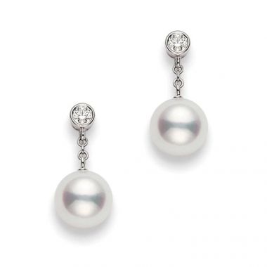 Mikimoto Diamond & Pearl Drop Earrings White Gold
