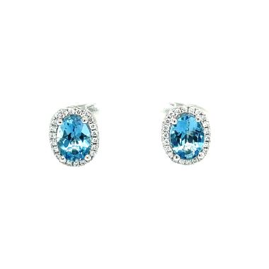 Aquamarine & Diamond Oval Cluster 18ct Earrings