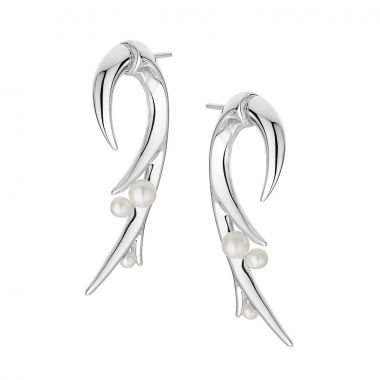 Shaun Leane Silver Cherry Blossom Pearl Large Hook Earrings