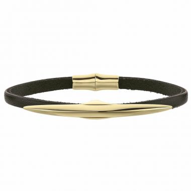 Shaun Leane Men's Yellow Gold Vermeil Arc Single Leather Wrap Bracelet
