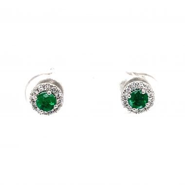 Emerald & Diamond 18ct Halo Set Earrings