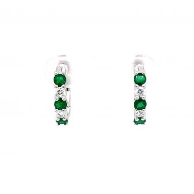 Emerald & Diamond 18ct White Gold Hoops