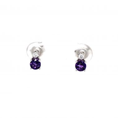 Amethyst & Diamond Round Stud 9ct Earrings