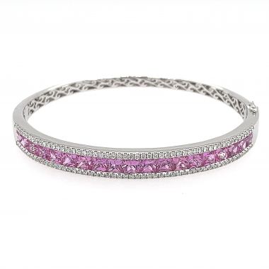Pink Sapphire & Diamond Set White Gold 18ct Bangle