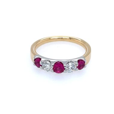 5 Stone Ruby & Diamond 18ct Ring