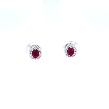 Ruby & Diamond Pear Shaped 18ct White Gold Earrings
