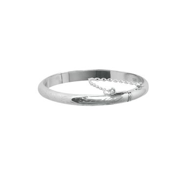 Silver Solid Childs Bangle with Safety Chain