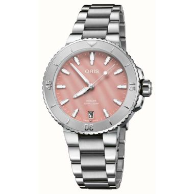 Oris Aquis Date Pink Mother of Pearl Dial Watch 36.5mm
