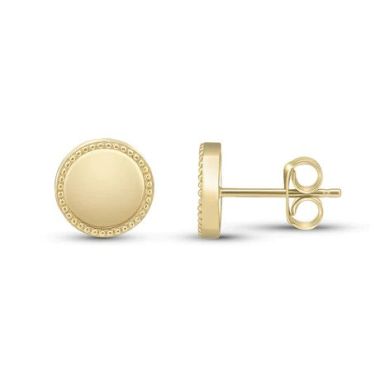 9ct Yellow Gold Beaded Edge Round Circle Stud Earrings 9mm