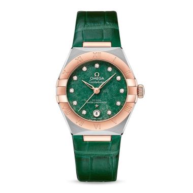 Omega Constellation Co-Axial Master Chronometer Steel - Sedna™ Gold on Leather strap Green 29mm 131.28.29.20.99.001