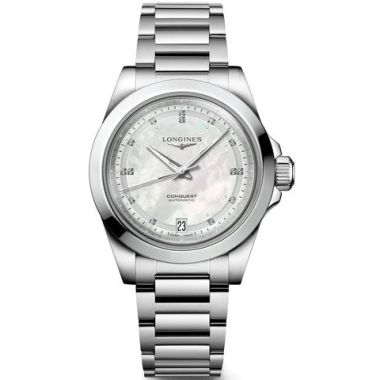 Longines Conquest Automatic Mother of Pearl with Diamonds 34mm Watch L34304876