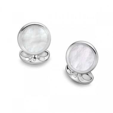Deakin & Francis Sterling Silver Round Cufflink with Mother-of-Pearl Inlay