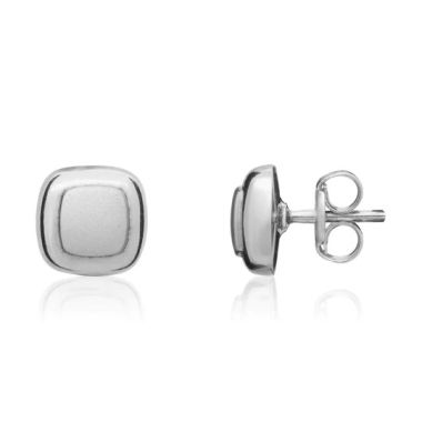 9ct White Gold Satin & Polished Square Stud Earrings