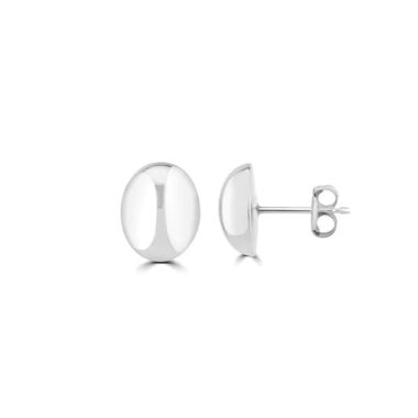 9ct White Gold Oval Button Stud Earrings