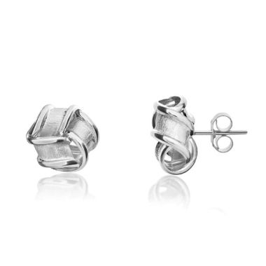 9ct White Gold Frosted Knot Stud Earrings