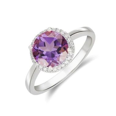 Amethyst & Diamond Round 9ct White Gold Cluster Ring