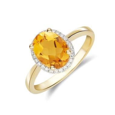 Citrine & Diamond Oval Cluster 9ct Yellow Gold Ring