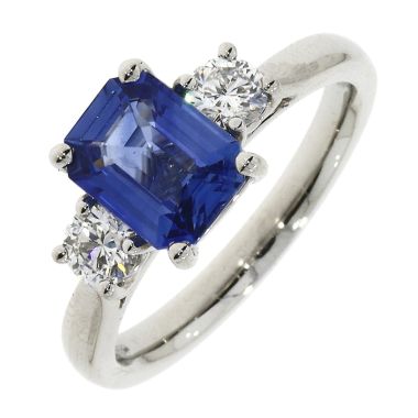 3 Stone Sapphire & Diamond Platinum Ring