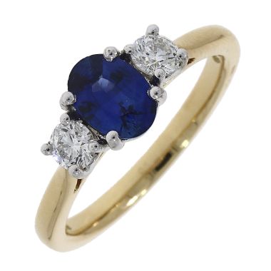 3 Stone Oval Sapphire & Diamond 18ct Ring