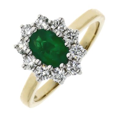 Emerald & Diamond Flower Cluster 18ct Ring
