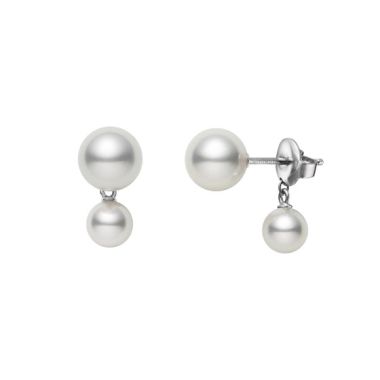 Mikimoto Double Pearl Drop White Gold Earrings