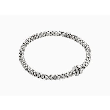 Fope Solo Flex'it 18ct White Gold Bracelet with Double Rondel and Diamond Pave'