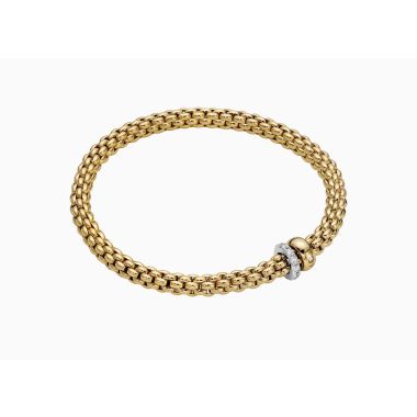 Fope Solo Flex'it 18ct Yellow Gold Bracelet with Double Rondel and Diamond Pave'