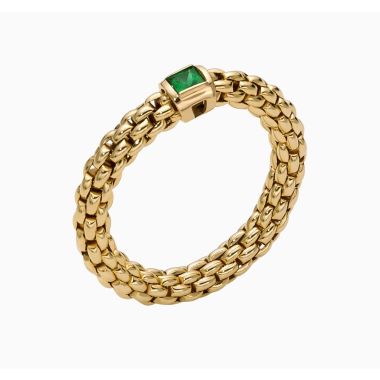 Fope Souls Flex'it 18ct Yellow Gold Ring with Emerald