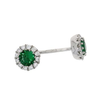 Emerald & Diamond Cluster 18ct White Gold Earrings