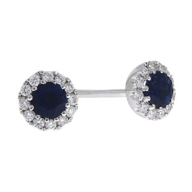 Sapphire & Diamond Cluster 18ct White Gold Earrings