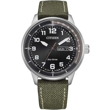 Citizen Eco-Drive Green Strap Black Dial 42mm Watch BM8590-10E