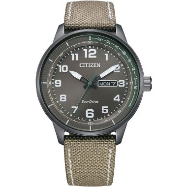 Citizen Eco-Drive Khaki Strap Black Dial 42mm Watch BM8595-16H