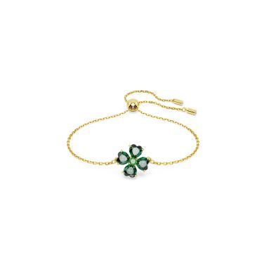 Swarovski Idyllia bracelet, Mixed cuts, Clover, Green, Gold-tone plated