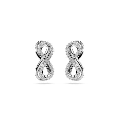 Swarovksi Hyberbola stud earrings, Infinity, White, Rhodium plated