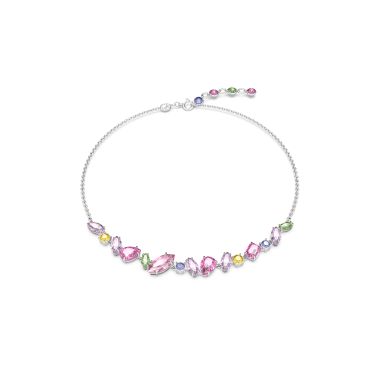 Swarovksi Gema necklace, Mixed cuts, Multicoloured, Rhodium plated