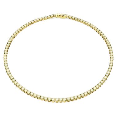Swarovski Matrix Tennis necklace, Round cut, Yellow, Gold-tone plated