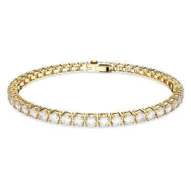 Swarovski Matrix Tennis bracelet Medium, Round cut, White, Gold-tone plated