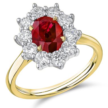 Ruby & Diamond 1.20ct Flower Cluster, 18ct Yellow Ring
