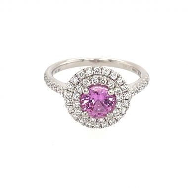 Pink Sapphire & Diamond Halo Cluster Ring