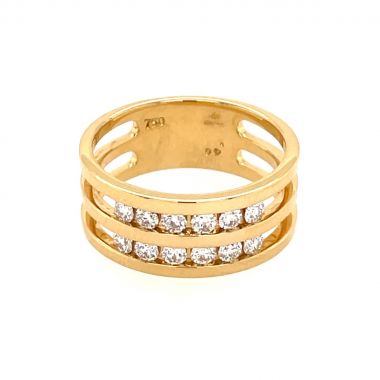 Yellow Gold, Triple Band & Diamond 18ct Ring
