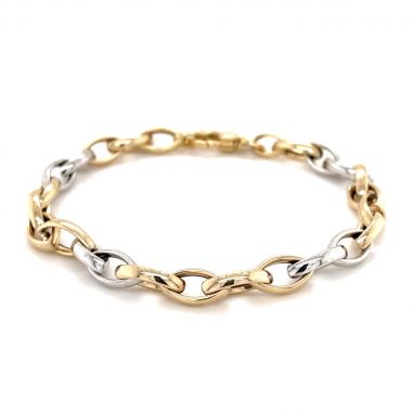 Marquise Shaped 9ct Yellow & White Gold Link Bracelet