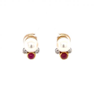Ruby, Diamond & Pearl 18ct Earrings