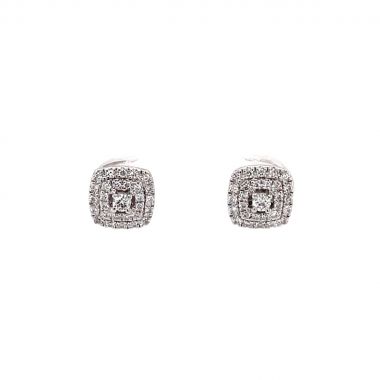 Square Shaped Diamond Cluster 18ct Earrings