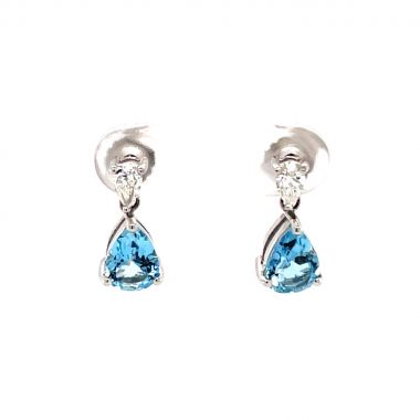 Aquamarine & Diamond Drop 18ct Earrings