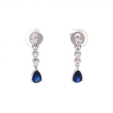Sapphire & Diamond Pear Cut Hanging 18ct Earrings