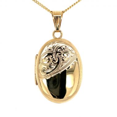 9ct Gold Oval 25mm Hand Engraved Locket