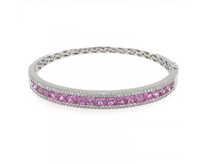 Beautiful Pink Sapphire & Diamond Tennis Bracelet |18K White Gold