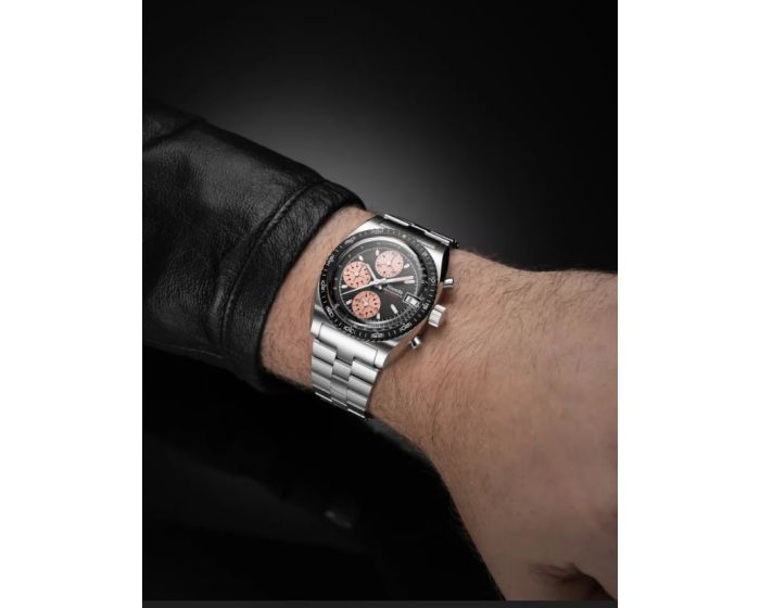 Nivada Grenchen Chronosport Mecaquartz Steel Salmon Bracelet 38mm